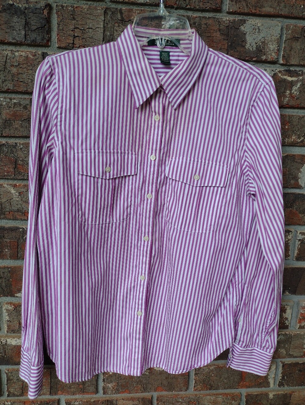 Lauren Ralph Lauren Button Up Shirt Womens M/M Purple White Striped Flap Pockets